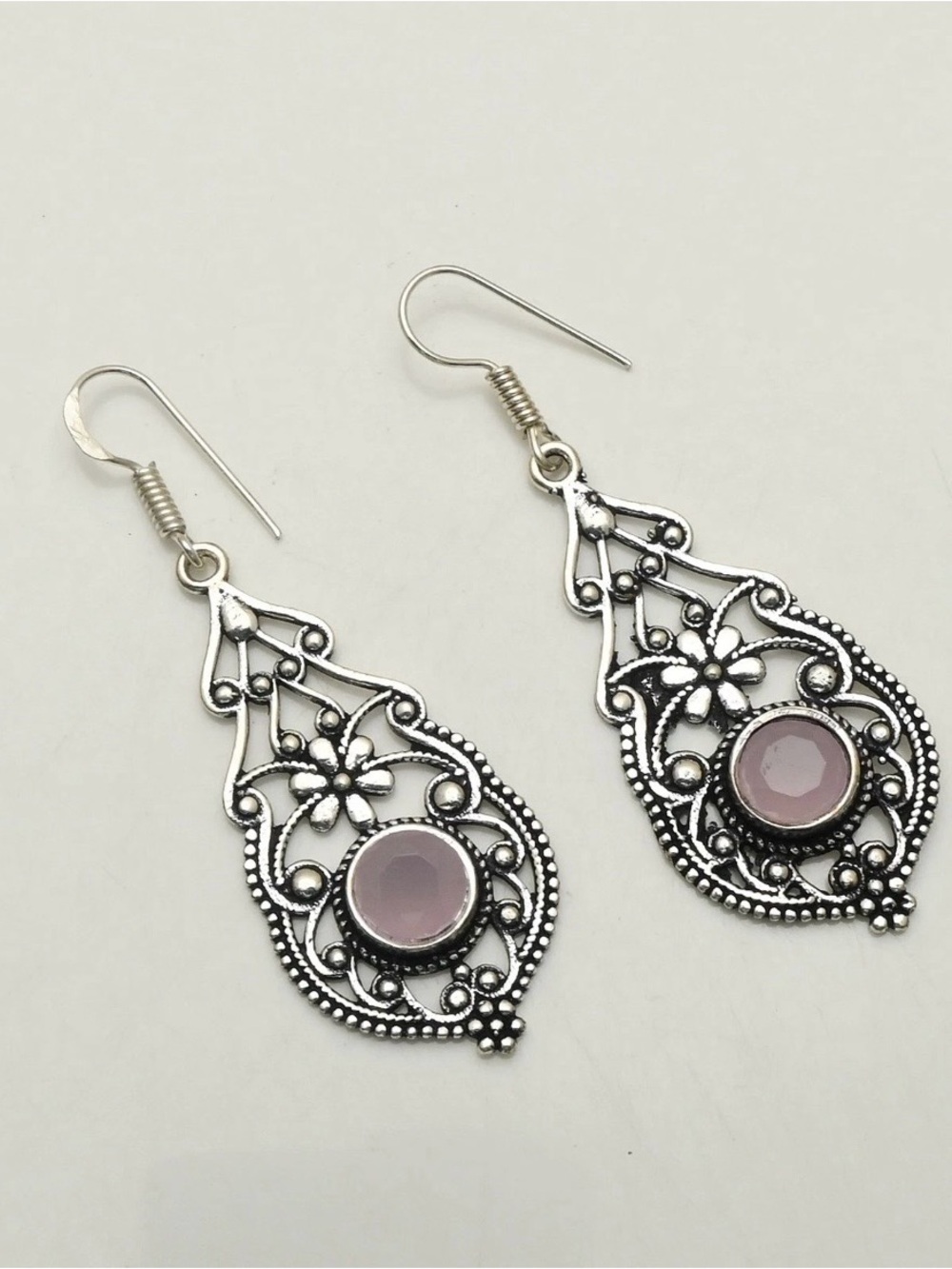Rose Chalcedony Artisan Handcrafted Gemstone Drop Dangle Earrings